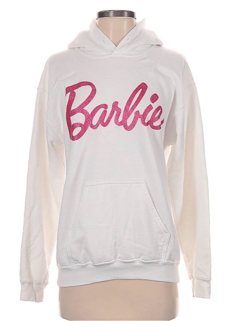 Barbie White Hoodie with Pink Glitter Script